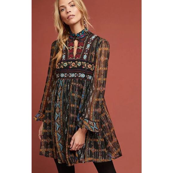 Anthropologie Akemi + Kin Sheria Metallic Embroidered Boho Dress 2P - Picture 1 of 9